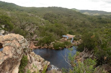 View of the top of Waterfall in Milho Verde in the state of Minas Gerais called Cachoeira do Moinho...