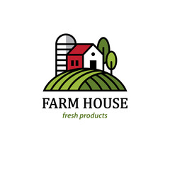 Farm logo with farmhouse and silo. © maglyvi
