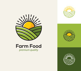 Farm logo with field and sun.