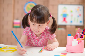 toddler girl practice drawing different shapes  for homeschooling