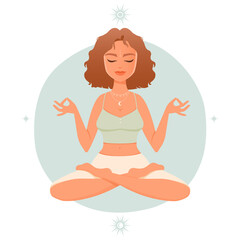 Obraz na płótnie Canvas Meditation. Yoga Woman Sitting in Lotus Pose. Vector illustration.