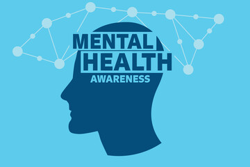 Mental Health Awareness blue banner with head shape