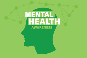 Mental Health Awareness green banner with head shape