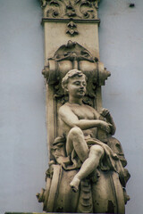 View of the facade of a historical building in the downtown area of Budapest, capital of Hungary and the most populous city of Hungary 