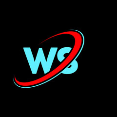 Fototapeta WS W S letter logo design. Initial letter WS linked circle uppercase monogram logo red and blue. WS logo, W S design. ws, w s obraz