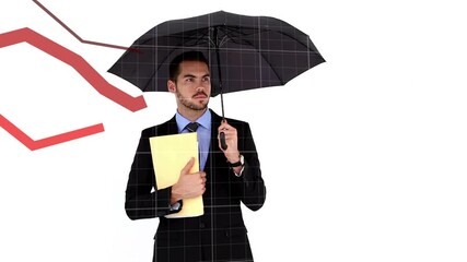 Red graphs moving against businessman holding an umbrella - Powered by Adobe