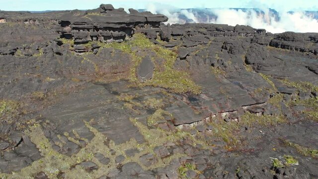 Magnificent Rock Formations In Mount Roraima In Venezuela - Travel Destinations - panning drone shot