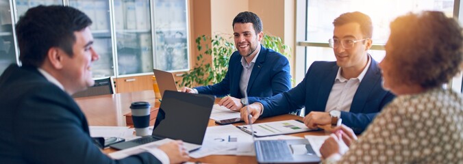 Business lawyers workers meeting at law firm office. Professional executive partners working on...