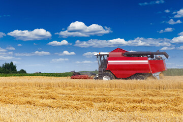 combine harvester working
