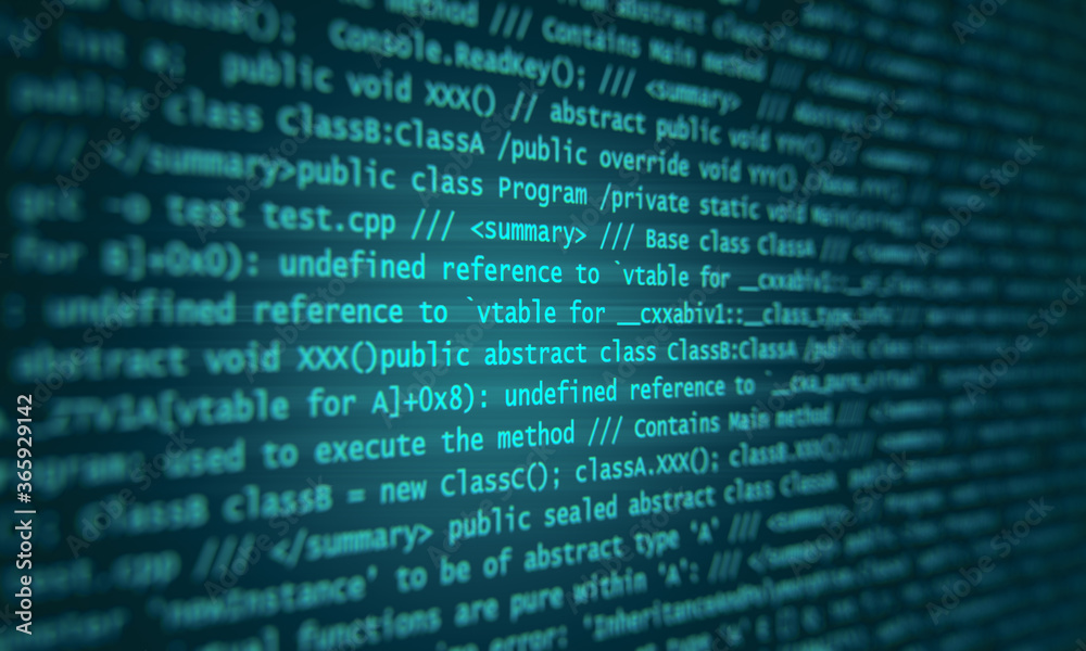 Poster Abstract dark coding backdrop with text.