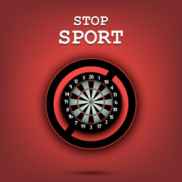 Sign stop and dartboard. Stop sport. Cancellation of sports tournaments. Pattern design. Vector illustration
