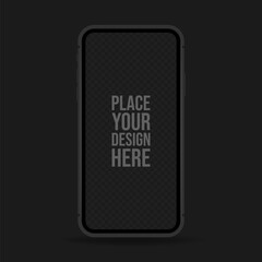Black realistic smartphone mockup with transparent screen for design. Vector flat illustrations.