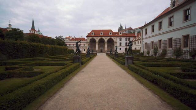 Wallenstein garden of the Castle of Prague, Palace of Czech Senate of republic -Tilt up reveal shot