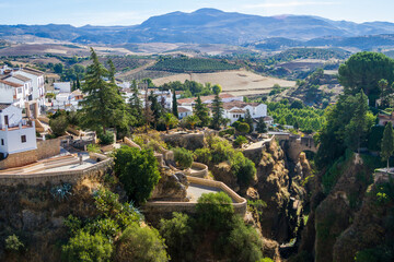Fototapeta na wymiar View on green valley from andalusian white village Ronda, Spain