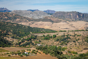 View on green valley from andalusian white village Ronda, Spain