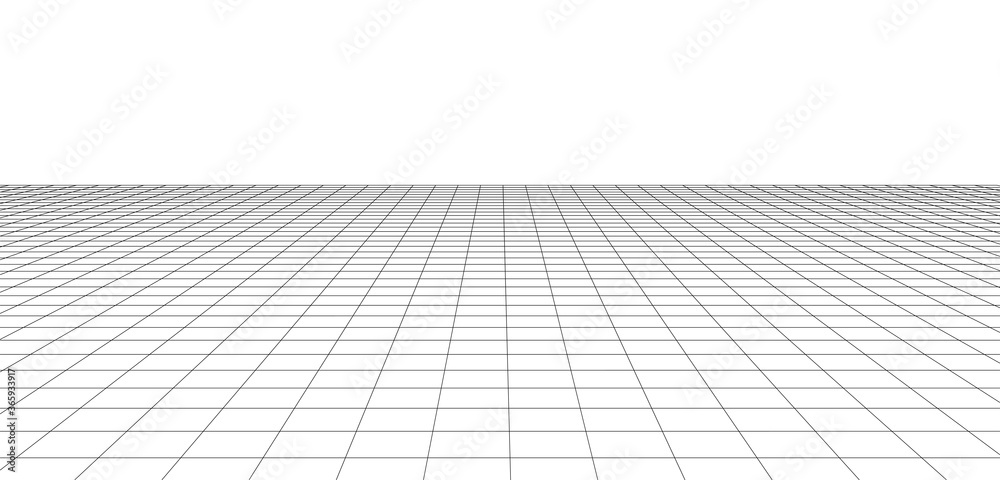 Poster abstract perspective grid on white background widescreen illustration. wireframe landscape.