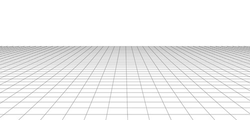 Abstract perspective grid on white background widescreen illustration. WIreframe landscape. - obrazy, fototapety, plakaty