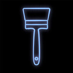 Bright glowing blue construction industrial digital neon sign for service center workshop shop beautiful shiny with paint brush for renovation on black background. Vector illustration