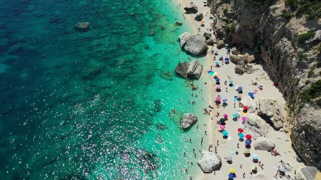 Cala Mariolu view from above. Cala Mariolu famous beach. Italy Sardinia Nuoro province National Park of the Bay of Orosei and Gennargentu Cala Mariolu listed as World Heritage. Sardinia, Italy.