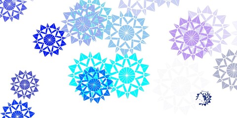 Light pink, blue vector pattern with colored snowflakes.