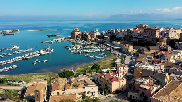 Castellammare del Golfo town (Gulf of Castellammare) on Mediterranean Sea, Trapany, Sicily, Italy. The town of Castellammare del Golfo in the province of Trapani in Sicily Italy.