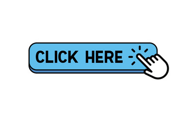 Click here web button. Isolated website buy or register bar icon with hand finger clicking cursor, design template.
