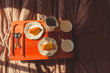 breakfast in bed with window light