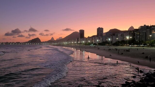 Sunset at Copacabana beach during pandemic COVID-19, Rio de Janeiro.