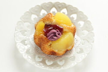 Homemade taro yam and apple pastry bun