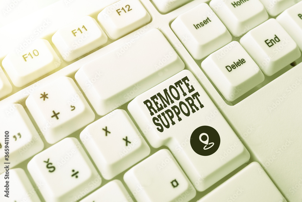 Poster text sign showing remote support. business photo showcasing type of secure service, which permits re