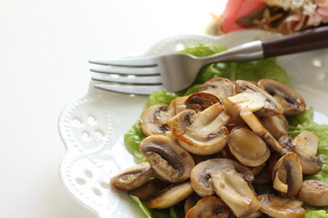 sliced mushroom sauteed for healthy diet vegetarian food