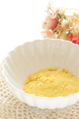 Japanese food, instant corn soup with copy space