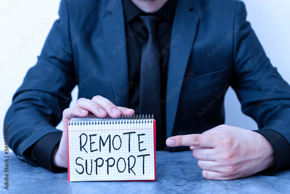Poster writing note showing remote support. business concept for type of secure service, which permits repr