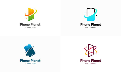 Set of Phone Planet logo designs, Mobile Planet Logo template vector