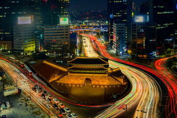 view of Traffic of namdaemun gate at Seoul City,South Korea.