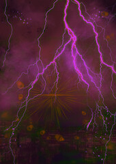 Lighting at Night over Cityscape in Purple