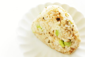 Edamame and grain cereal rice ball with copy space