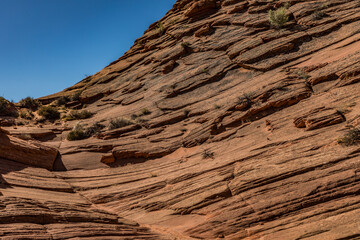 Hiking the Wave in Utah and Arizona with a desert view of sandstone rock