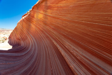 Obraz premium Hiking the Wave in Utah and Arizona with a desert view of sandstone rock