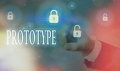 Handwriting text writing Prototype. Conceptual photo a preliminary model of something particularly a machine that develops Graphics padlock for web data information security application system