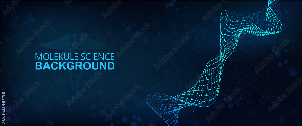 Poster Molecular structure vector banner with formula dna and molecules. Healthcare science, Hi-tech medical technology concept. Modern Vector illustration in futuristic style. Molecular structure background