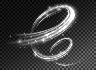 Dynamic white spiral, vortex or blizzard. Sparkling light effect on transparent background. Abstract element of freshness for design of chilled beverages, chewing gum, washing powders, soaps, shampoos