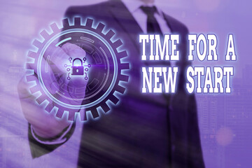 Writing note showing Time For A New Start. Business concept for the beginning of an event or process Kick off Graphics padlock for web data information security application system