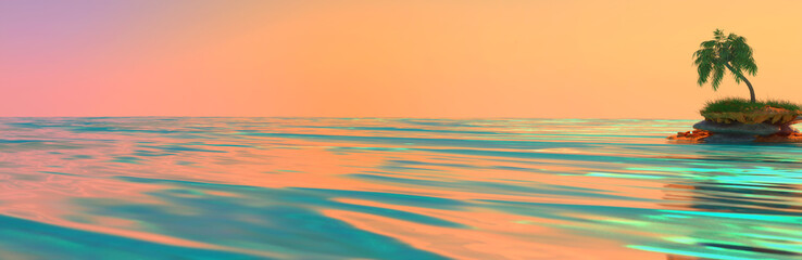 Copyspace of a tropical sunset with palm tree on an island