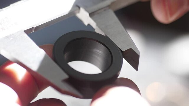 working with vernier caliper stainless steel measuring slow motion