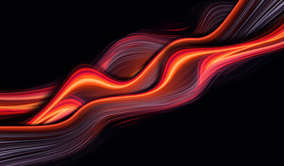Dark neon modern background with rays and liquid, flowing reds, fire lines. Light lines, bright accent background. Acrylic liquid. 3d illustration