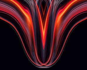 Dark neon modern background with rays and liquid, flowing reds, fire lines. Light lines, bright accent background. Acrylic liquid. 3d illustration