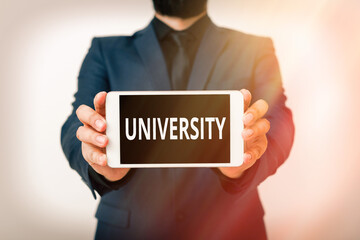 Text sign showing University. Business photo showcasing an educational institution designed to...