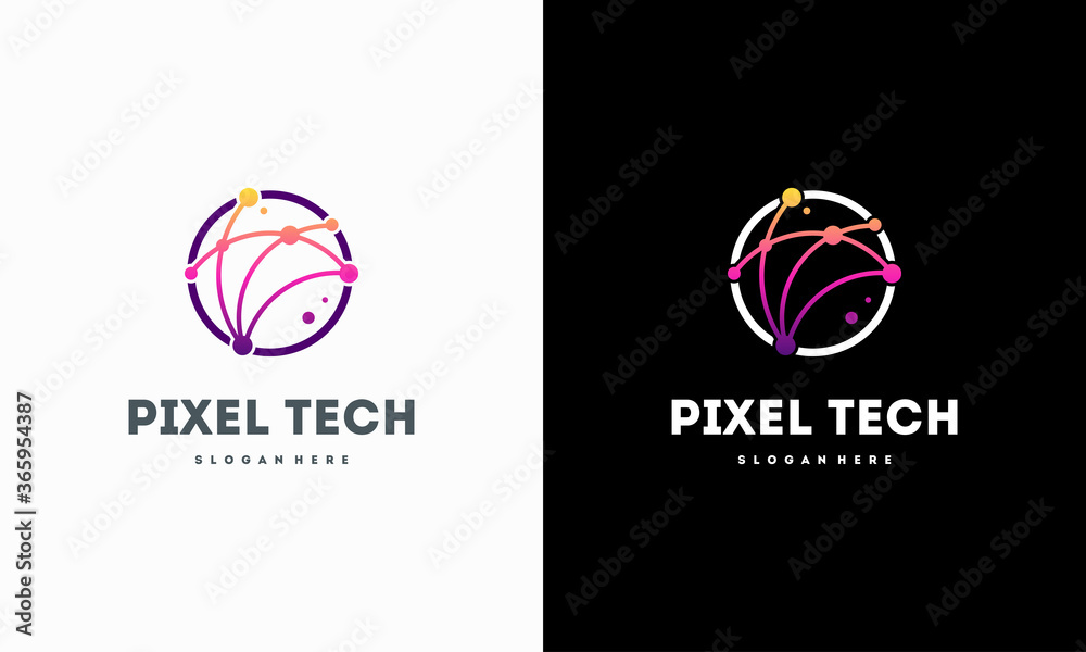 Wall mural pixel technology logo designs concept vector, network internet logo symbol, digital wire logo