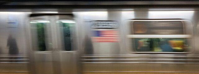 Subway train with motion blur - Manhattan, New York City